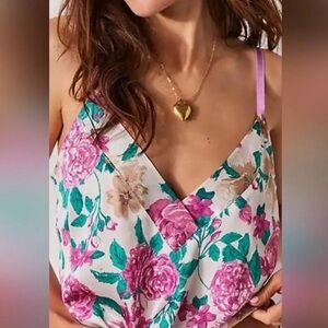 NWOT Free People It’s That Simple Floral Satin Cami Tank Top (S)